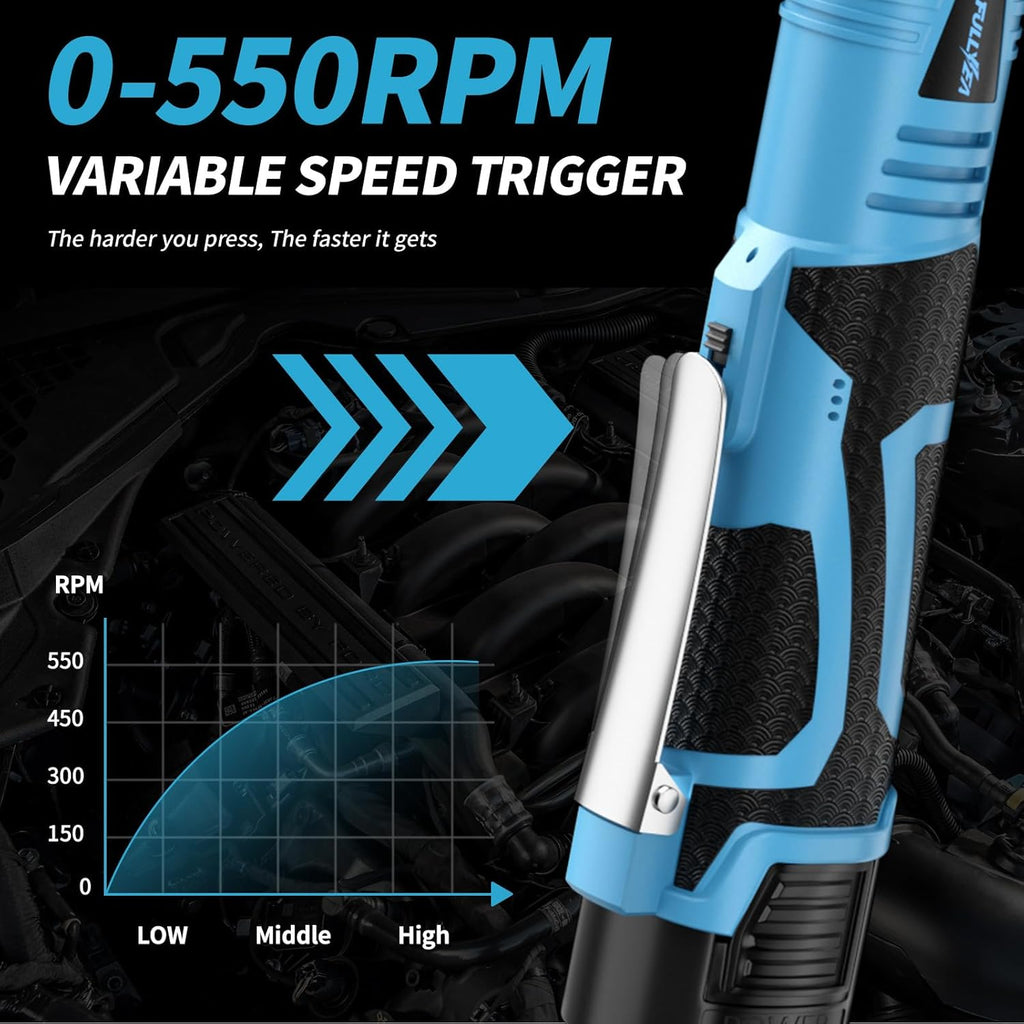 18V Cordless Electric Ratchet Wrench Kit 3/8 Inch Drive With Two Batteries
