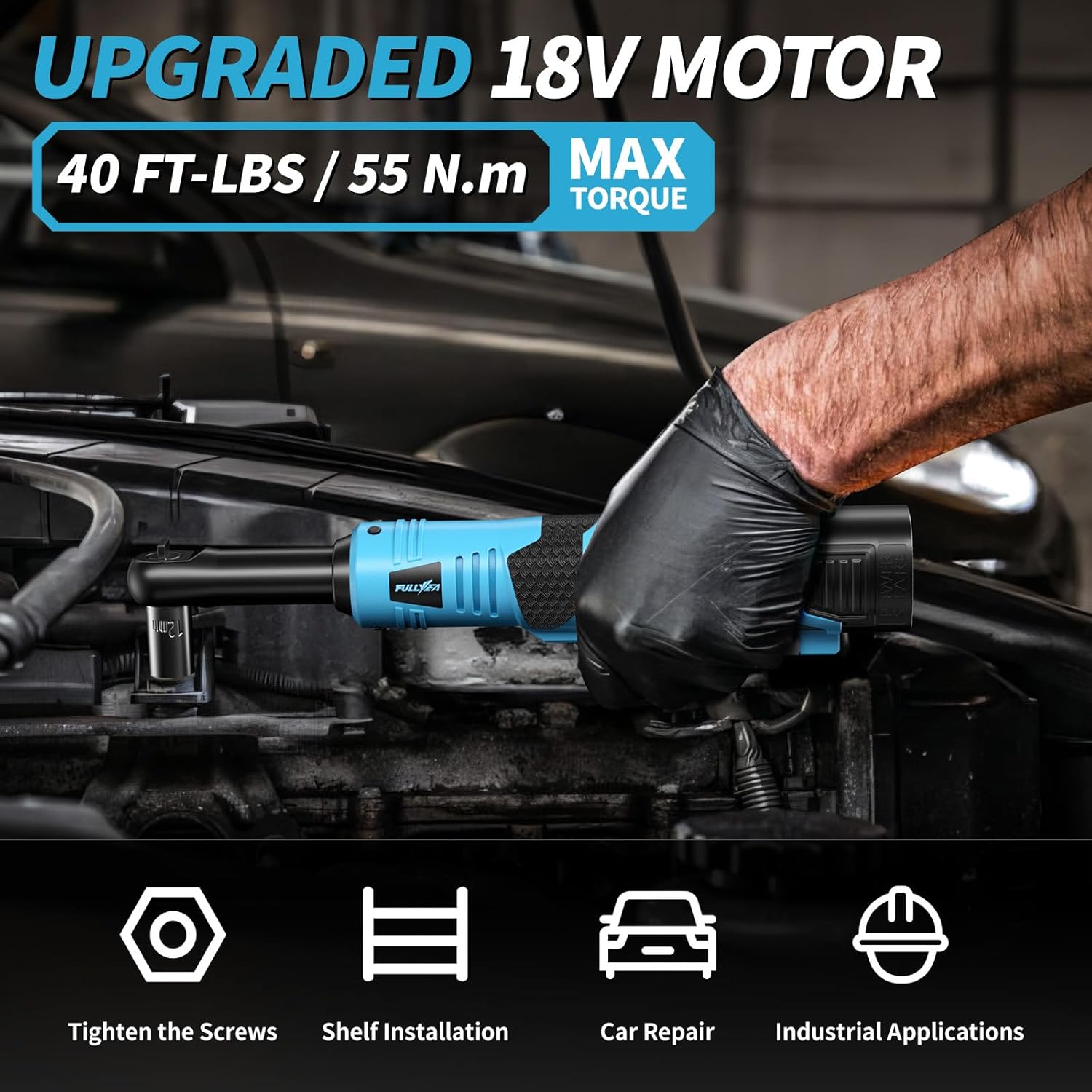 18V Cordless Electric Ratchet Wrench Kit 3/8 Inch Drive With Two Batteries