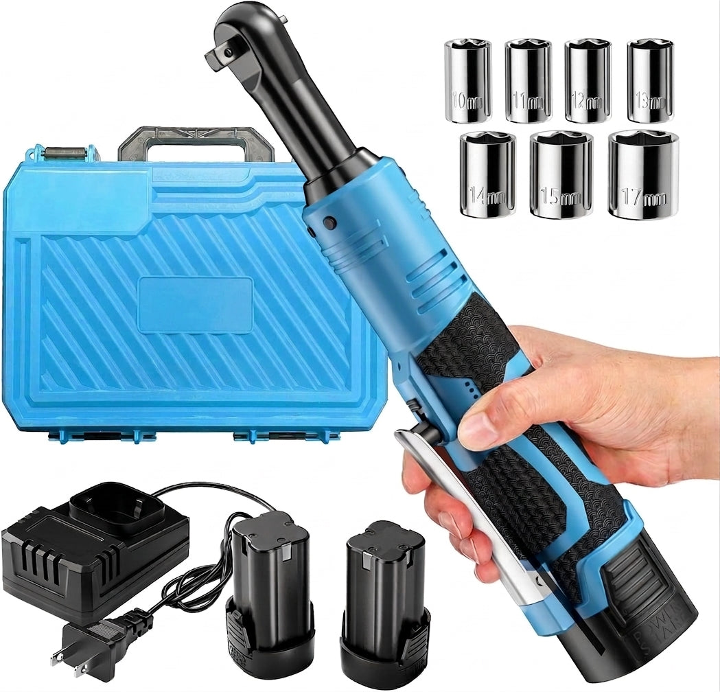 18V Cordless Electric Ratchet Wrench Kit 3/8 Inch Drive With Two Batteries
