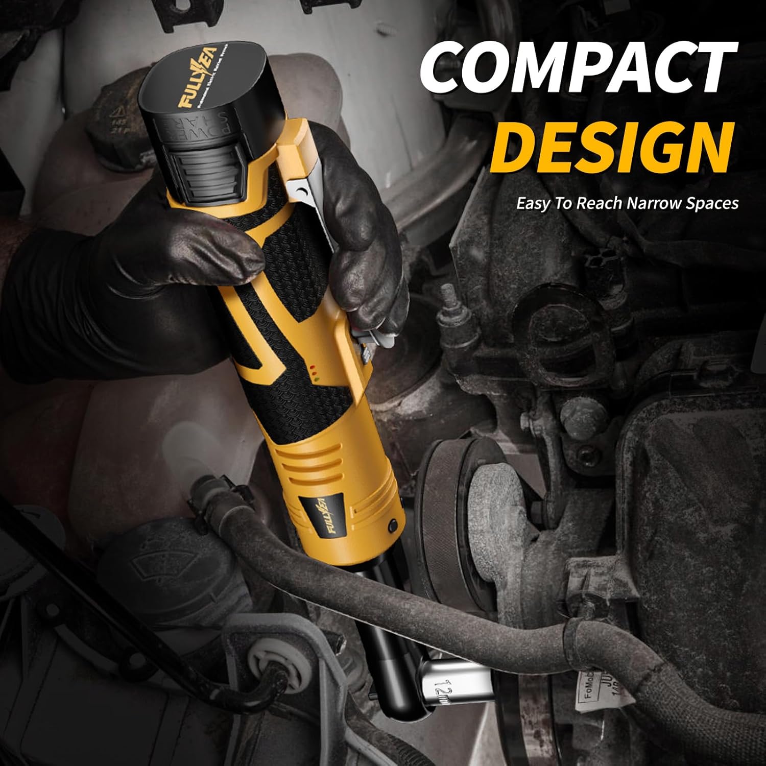 18V Cordless Electric Ratchet Wrench Kit 3/8 Inch Drive With Two Batteries Yellow
