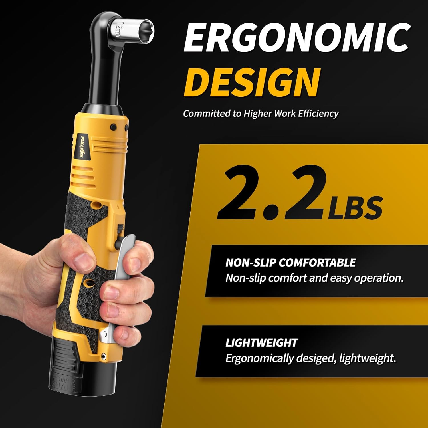 18V Cordless Electric Ratchet Wrench Kit 3/8 Inch Drive With Two Batteries Yellow