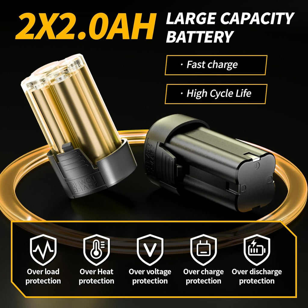 18V Cordless Electric Ratchet Wrench Kit 3/8 Inch Drive With Two Batteries Yellow