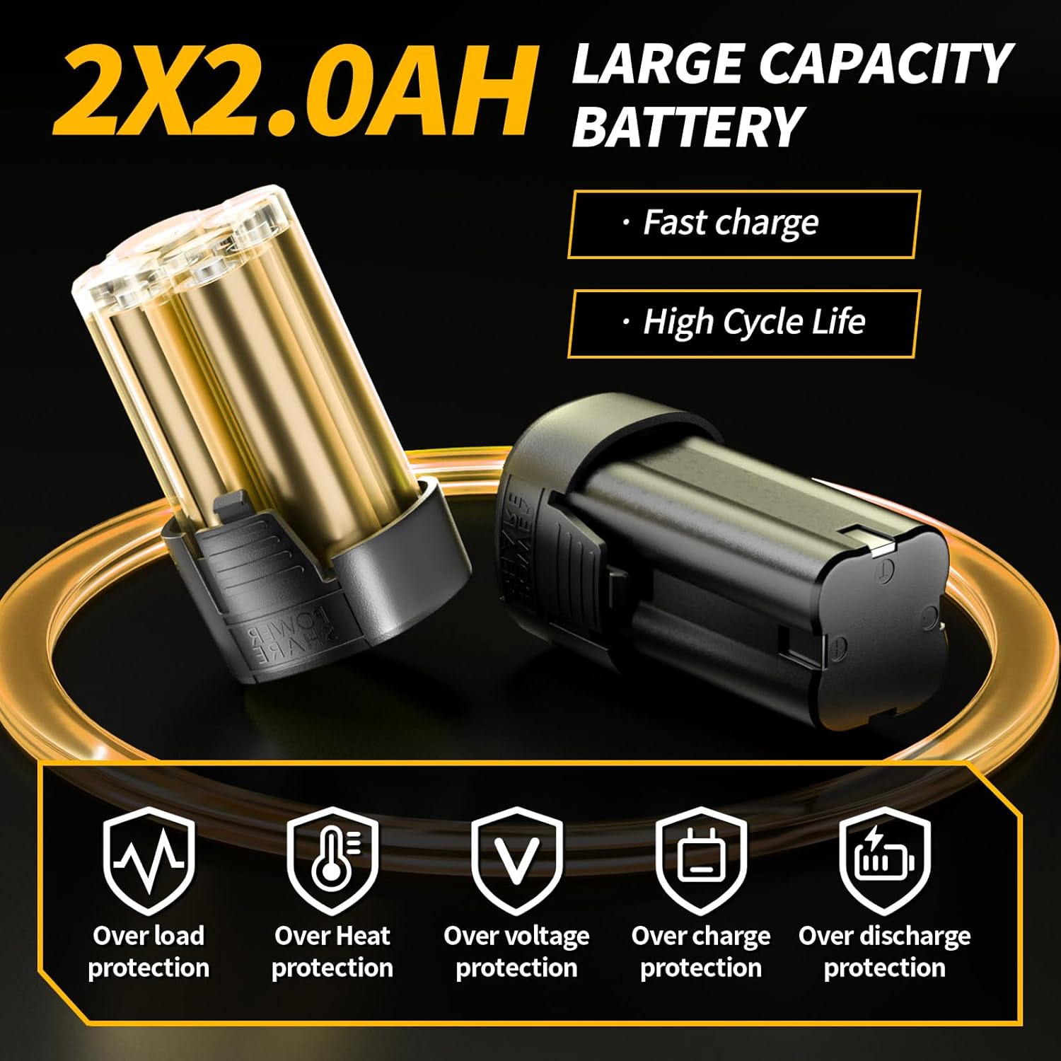 18V Cordless Electric Ratchet Wrench Kit 3/8 Inch Drive With Two Batteries Yellow