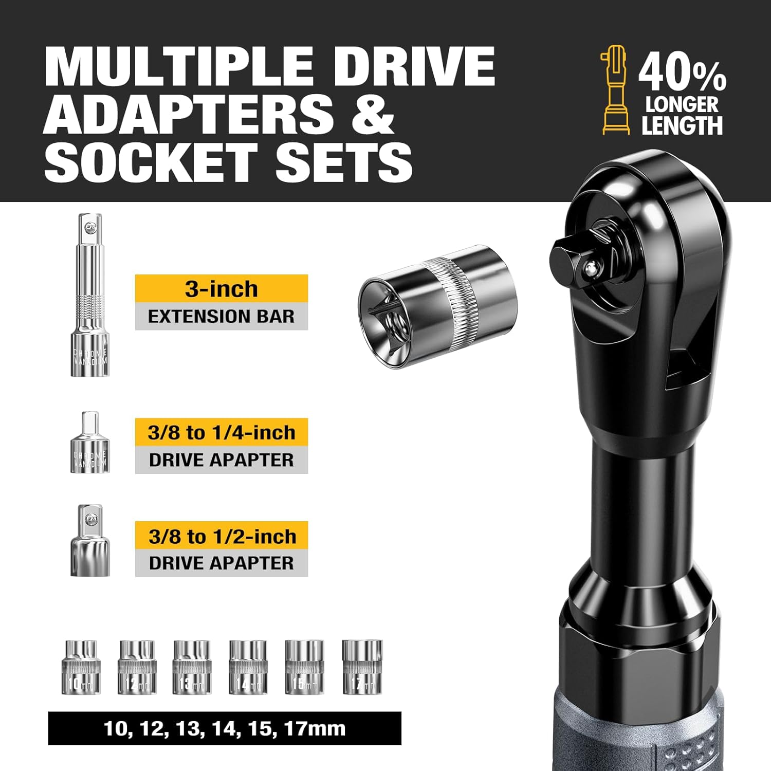 12V Cordless Electric Ratchet Wrench Kit 3/8 Inch Drive 60 Ft Lbs With Two Batteries