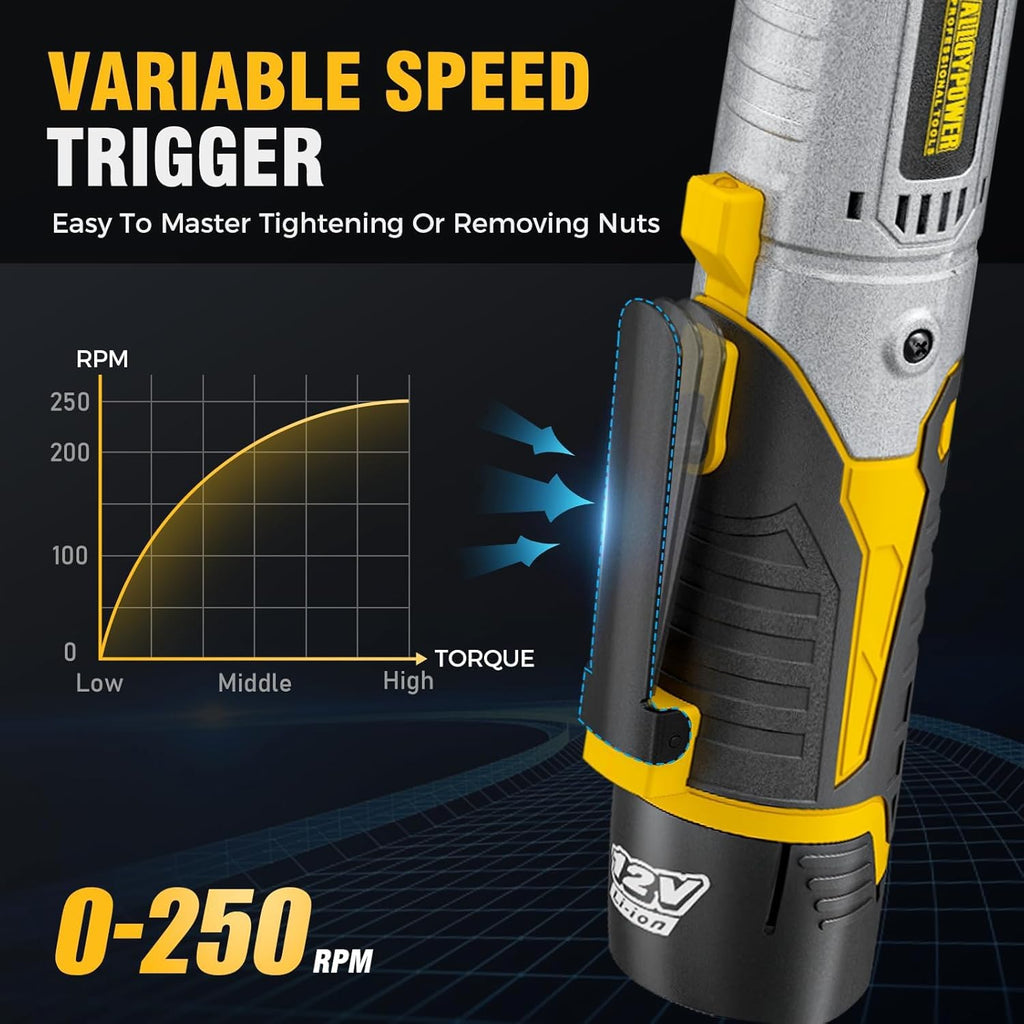 12V Cordless Electric Ratchet Wrench Kit 3/8 Inch Drive 60 Ft Lbs With Two Batteries
