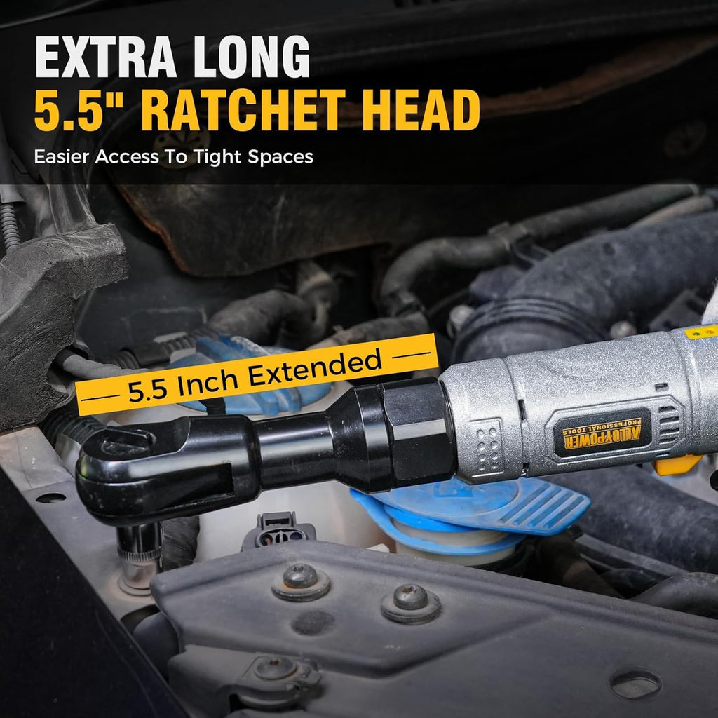 12V Cordless Electric Ratchet Wrench Kit 3/8 Inch Drive 60 Ft Lbs With Two Batteries