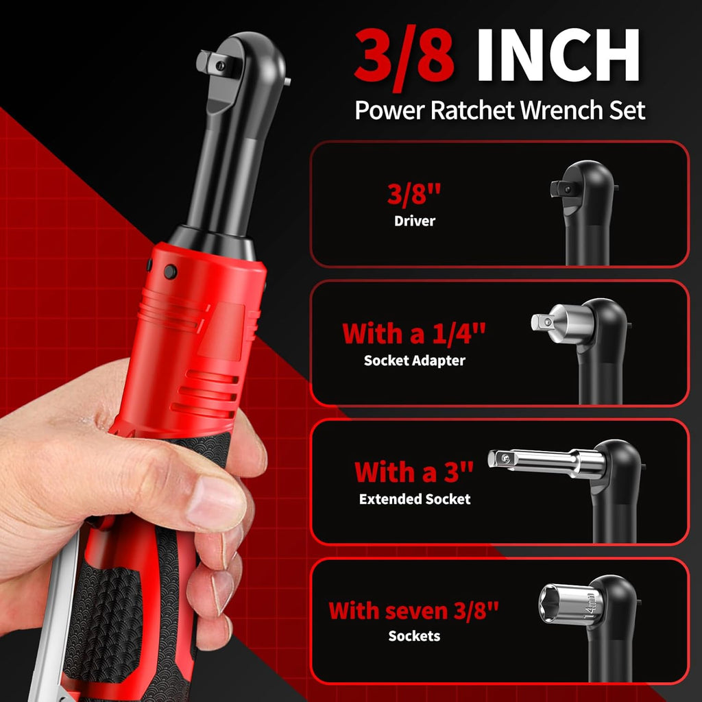 16.8V Cordless Electric Ratchet Wrench Kit 3/8 Inch Drive With Two Batteries