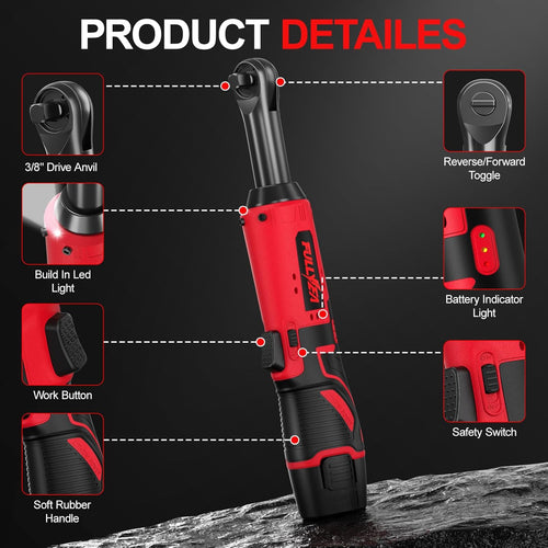 12V Cordless Electric Ratchet Wrench Kit 3/8 Inch Drive With Two Batteries And Sockets
