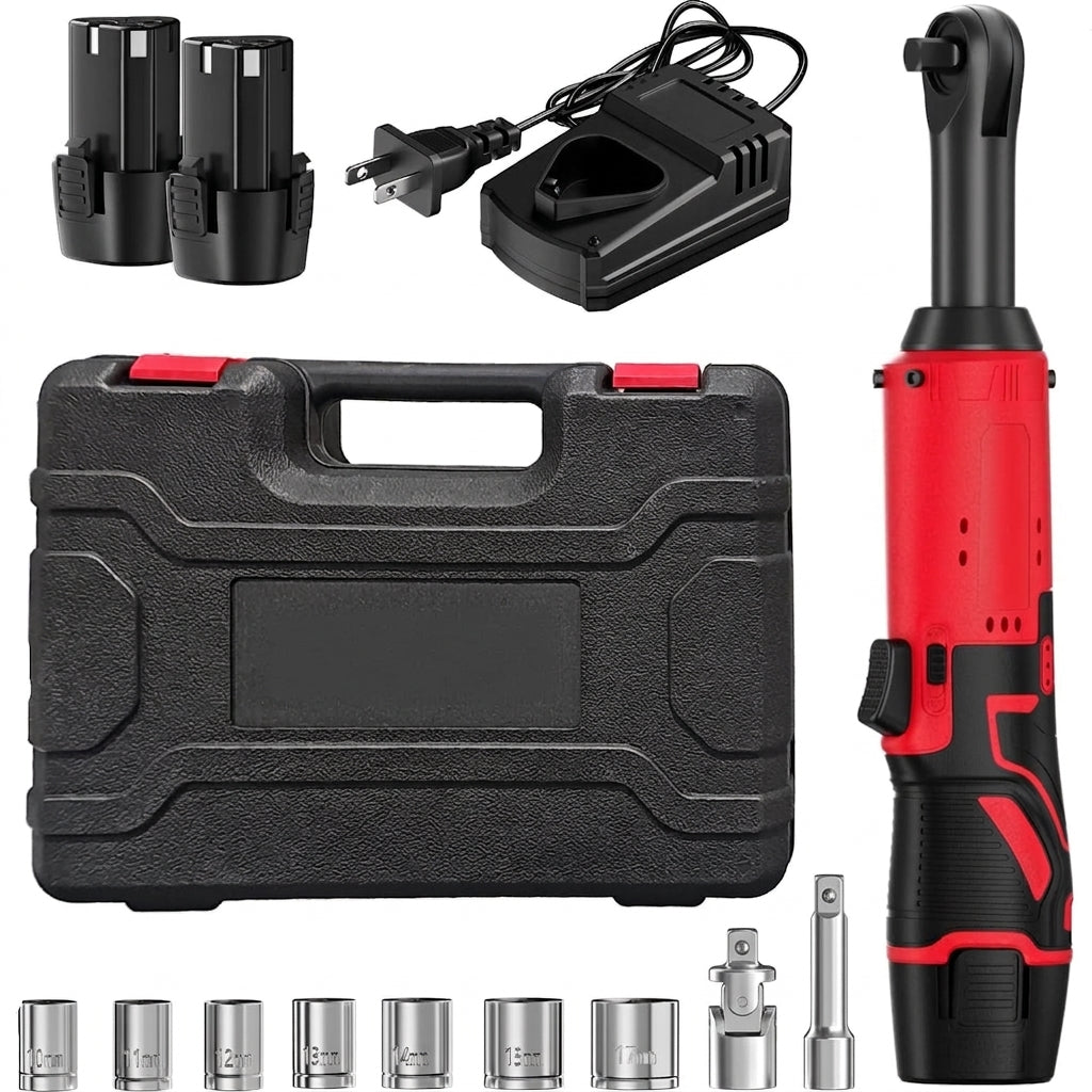 12V Cordless Electric Ratchet Wrench Kit 3/8 Inch Drive With Two Batteries And Sockets