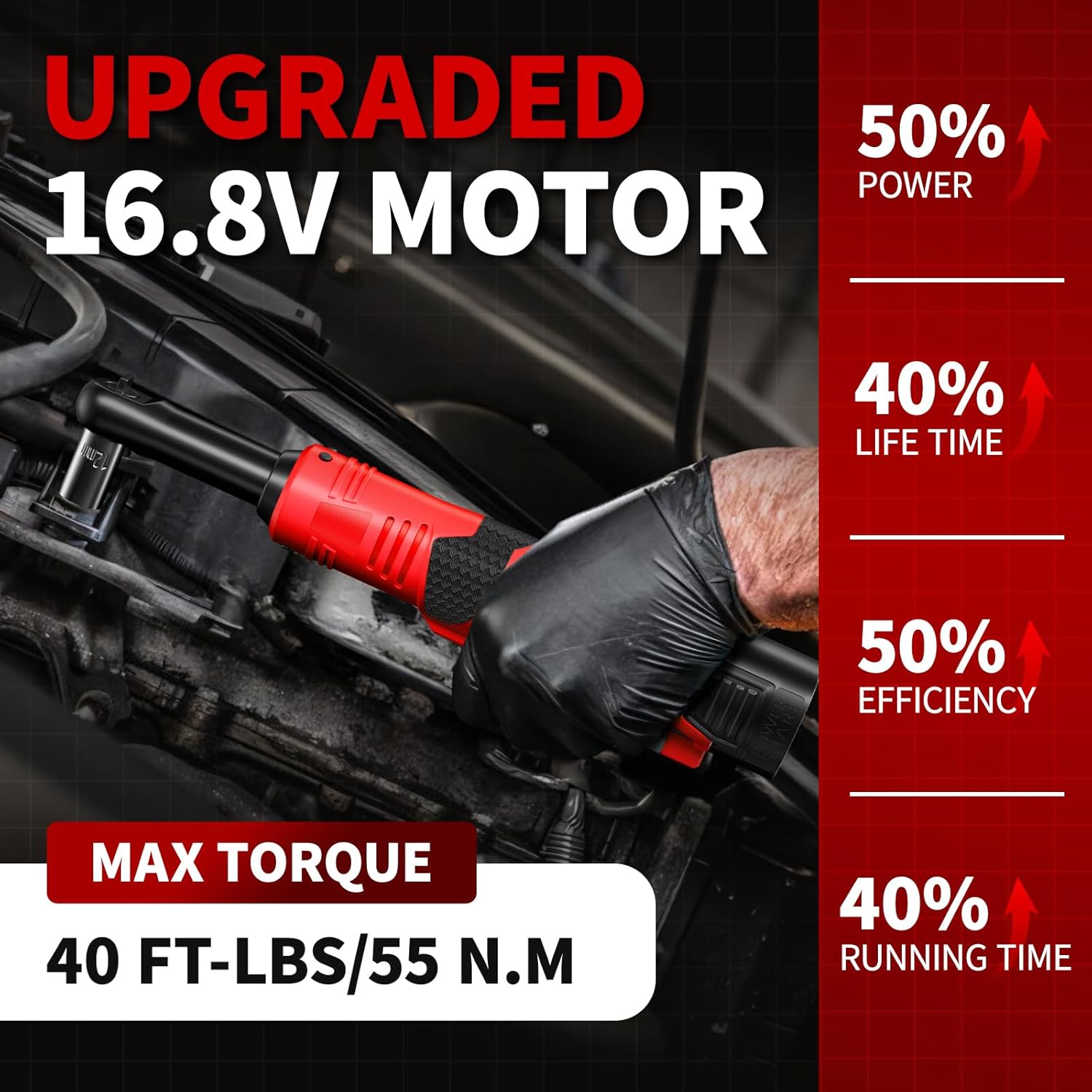 16.8V Cordless Electric Ratchet Wrench Kit 3/8 Inch Drive With Two Batteries