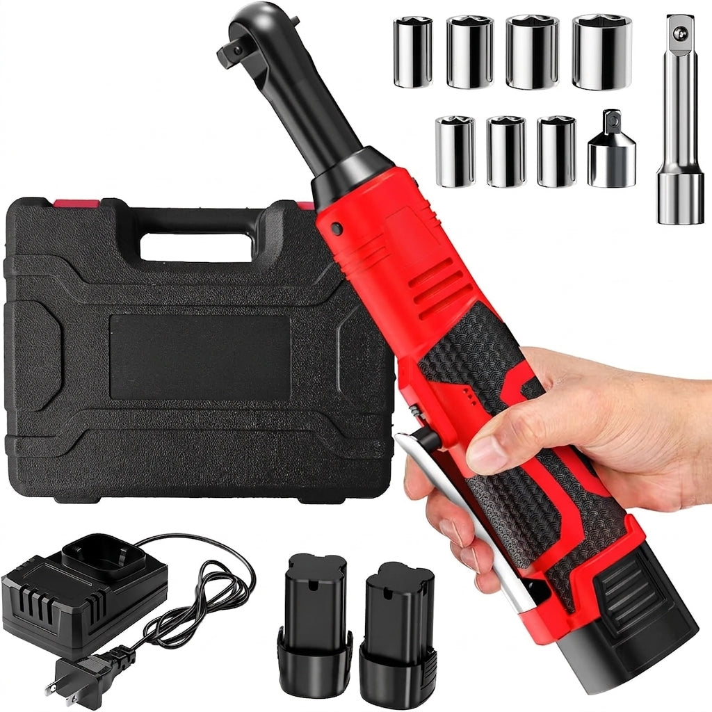 16.8V Cordless Electric Ratchet Wrench Kit 3/8 Inch Drive With Two Batteries